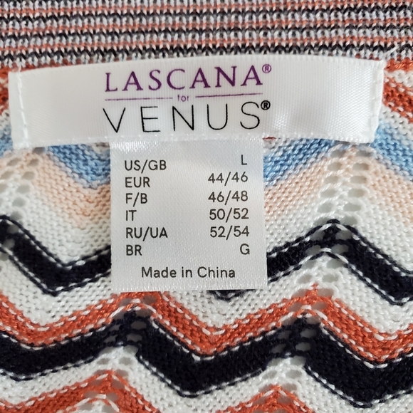 Lascana Chevron Print Tie Front Cardigan Size L Open Weave Details Lightweight - Picture 9 of 10